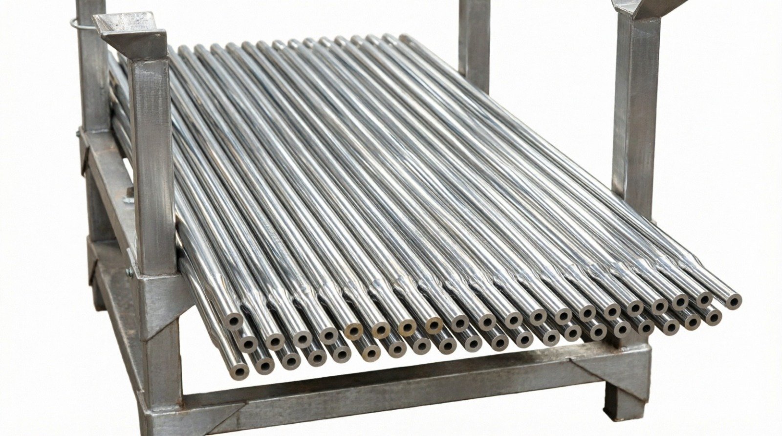 Tubos de acero inoxidable en rack metálico